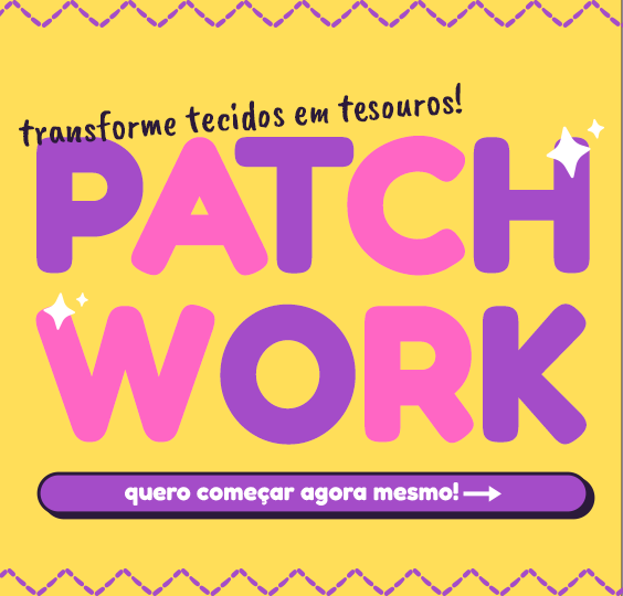 banner quadrado para anúnciar o curso de patchwork para transformar teccidos em tesouros!